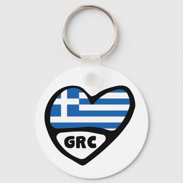 Greece Country Code Flag Heart Keyring, GRC Keychain (Front)