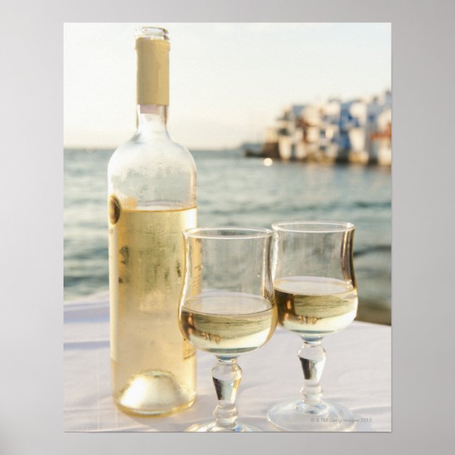Greece, Cyclades Islands, Mykonos, Wine on table Poster (Front)