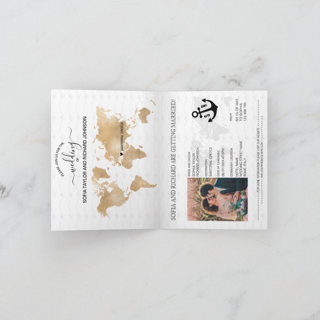 Greece Destination Wedding Passport Map and Anchor Invitation (Inside)