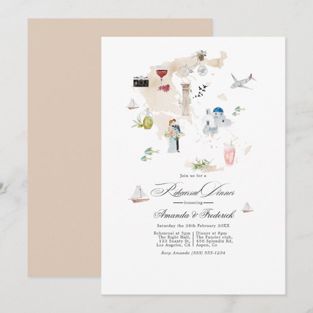 Greece Destination Wedding Rehearsal Dinner Invitation (Front/Back)