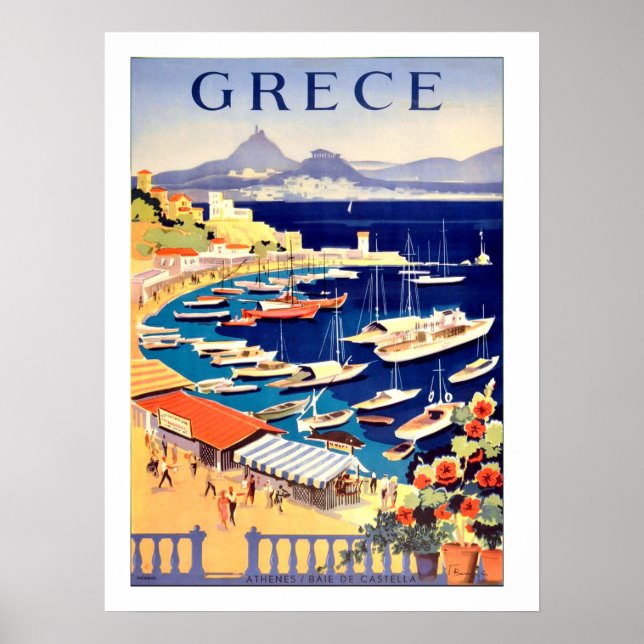 Greece, fishing boats on a small marine poster (Front)