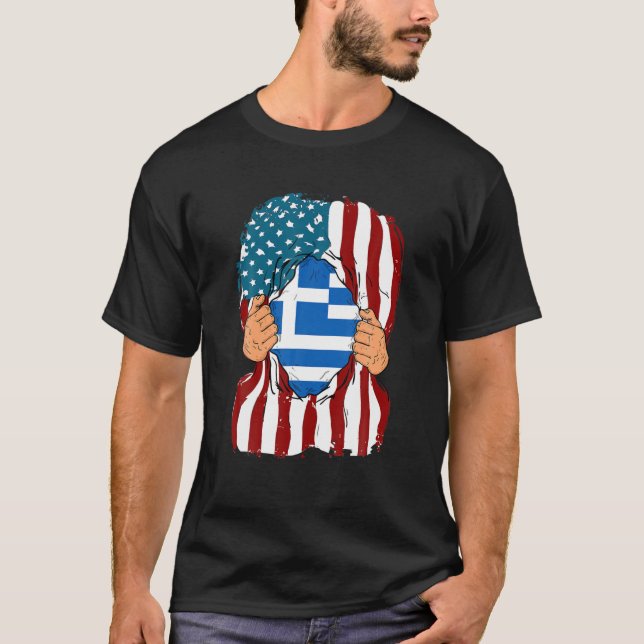 Greece Flag Blood Inside Me Home Pride Greek Ameri T-Shirt (Front)