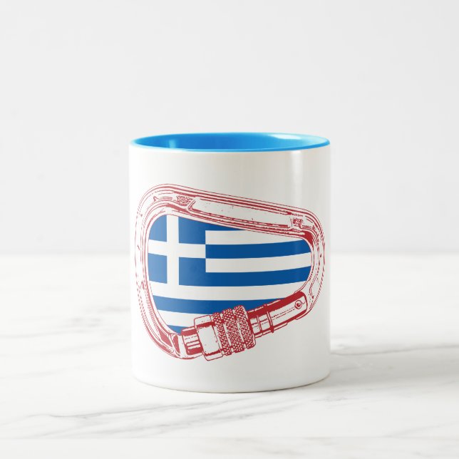Greece Flag Climbing Carabiner Two-Tone Coffee Mug (Center)