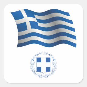 Greece Flag Coat Of Arms Square Sticker