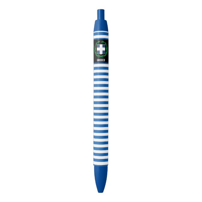 Greece Flag Cute Patriotic Black Ink Pen (Front Vertical)