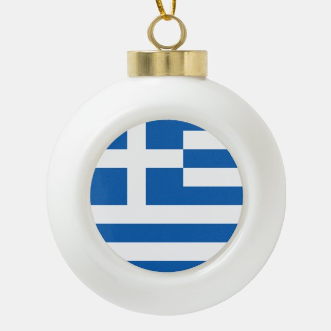Greece Flag Greek Patriotic Ceramic Ball Christmas Ornament (Front)