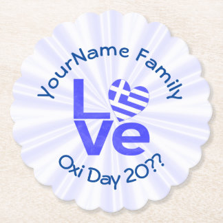 Greece Flag Heart Blue LOVE Personalized  Paper Coaster