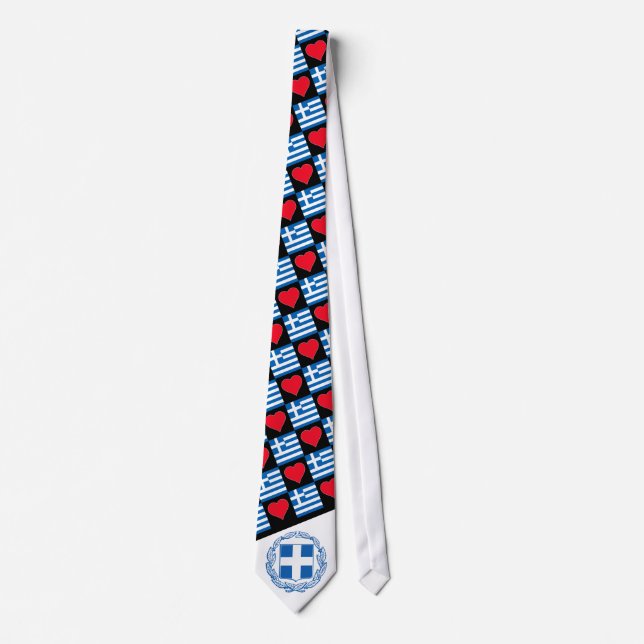 Greece Flag Heart Pattern Patriotic Grecian Pride Tie (Front)