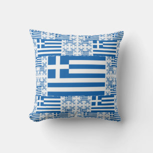 Greece Flag in Multiple Colourful Layers Throw Pillow