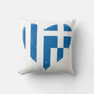 Greece Flag Love Heart Distressed Design Throw Pillow