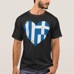 Greece Flag Love Heart Distressed Men's Black T-Shirt