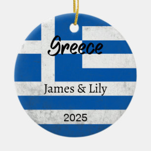 Greece Flag Ornament, Personalized Greece Ceramic Ornament