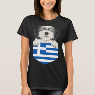 Greece Flag Polish Lowland Sheepdog Dog In Pocket T-Shirt