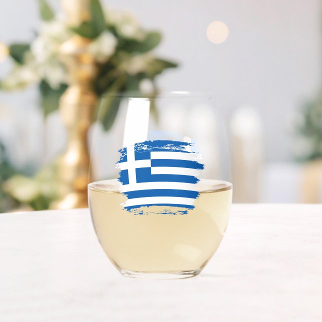 Greece flag stemless wine glass (Insitu (Wedding))