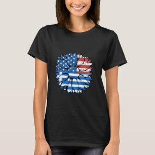 Greece Flag Sunflower USA America Hellenes Greek R T-Shirt