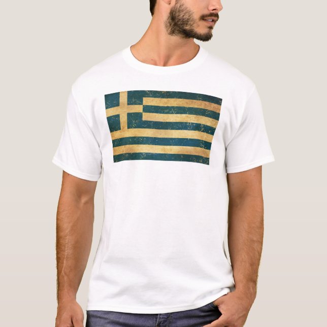 Greece Flag Vintage Grunge Men's White T-Shirt (Front)
