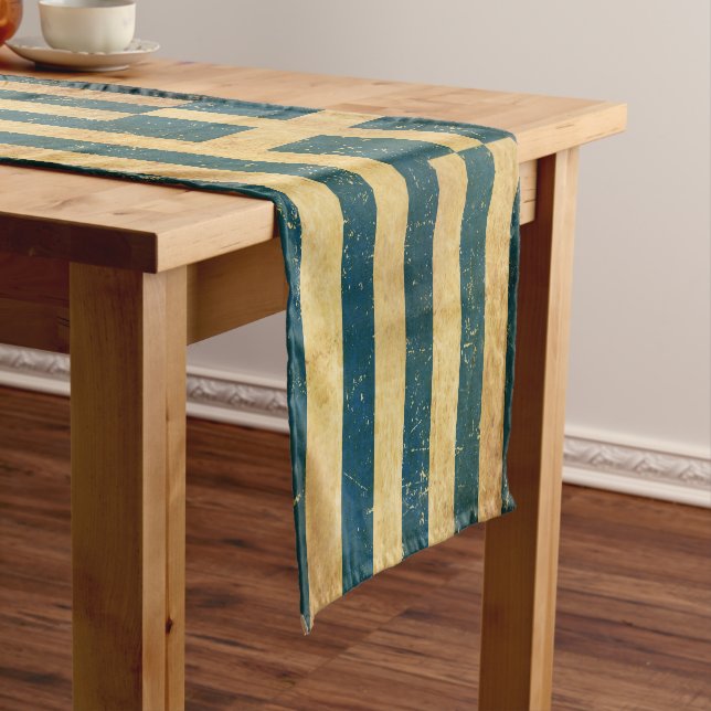  Greece Flag Vintage Grunge Short Table Runner (In Situ)