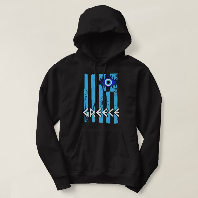 Greece Flag With A Nazar Charm Spiritual Evil Eye  Hoodie (Design Front)