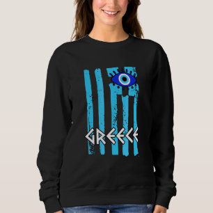 Greece Flag With A Nazar Charm Spiritual Evil Eye Sweatshirt