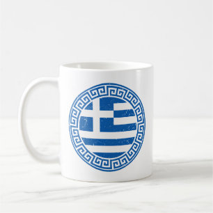 Greece Flag With Greek Key Pattern Design Coffee Mug