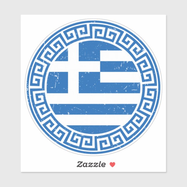 Greece Flag With Greek Key Pattern Distressed (Sheet)