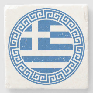 Greece Flag With Greek Key Pattern Stone Coaster