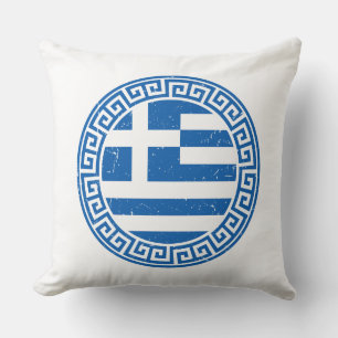 Greece Flag With Greek Key Pattern Throw Pillow