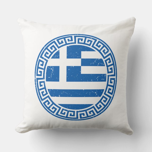 Greece Flag With Greek Key Pattern Throw Pillow (Front)