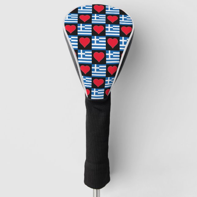 Greece Golf Love Heart Pattern Patriotic Greek Golf Head Cover (Front)