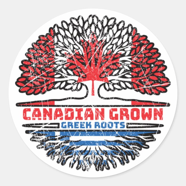 Greece Greek Canadian Canada Tree Roots Flag Classic Round Sticker (Front)
