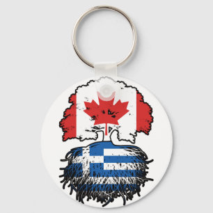 Greece Greek Canadian Canada Tree Roots Flag Keychain