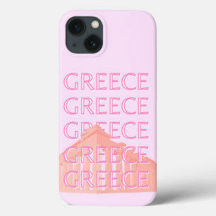 Greece, Greek Travel Art, Pastel Travel Art, Pink iPhone 13 Case