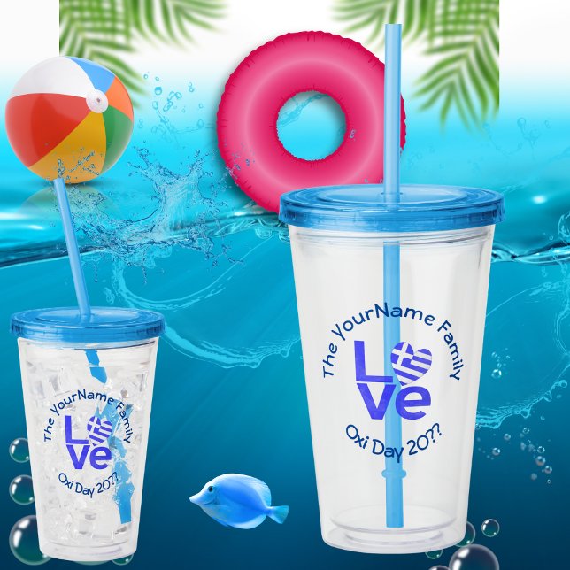 Greece Heart Flag Blue LOVE Personalized  Acrylic Tumbler (Creator Uploaded)