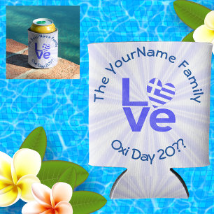 Greece Heart Flag Blue LOVE Personalized Can Cooler