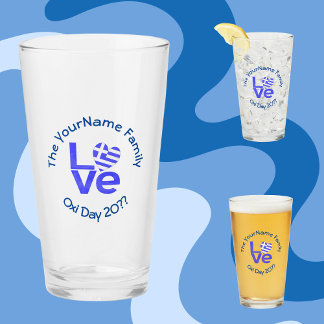 Greece Heart Flag Blue LOVE Personalized  Glass