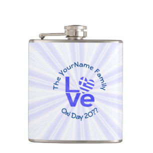 Greece Heart Flag Blue LOVE Personalized  Hip Flask