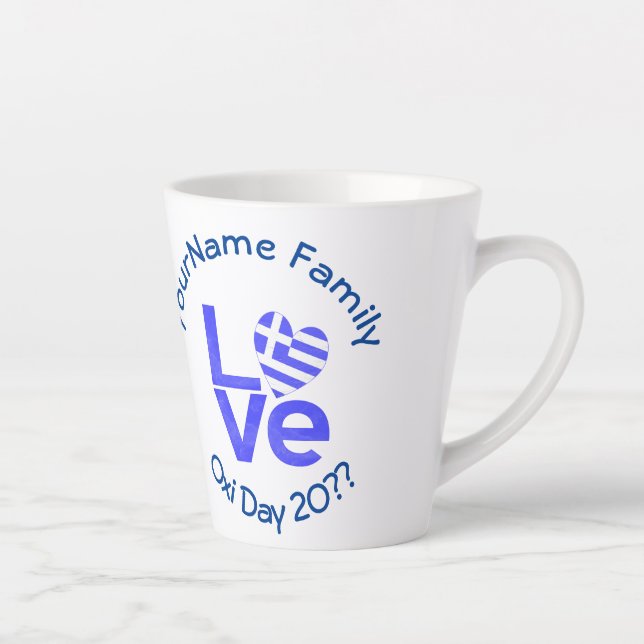 Greece Heart Flag Blue LOVE Personalized  Latte Mug (Right)