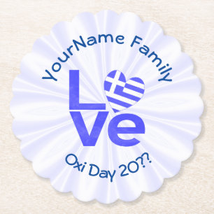 Greece Heart Flag Blue LOVE Personalized  Paper Coaster