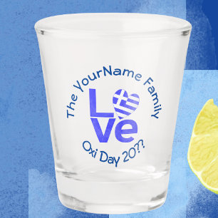 Greece Heart Flag Blue LOVE Personalized Shot Glass