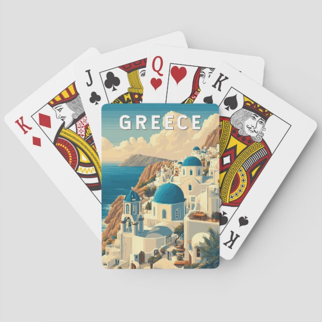 Greece Illustration Travel Art Vintage Playing Cards (Back)