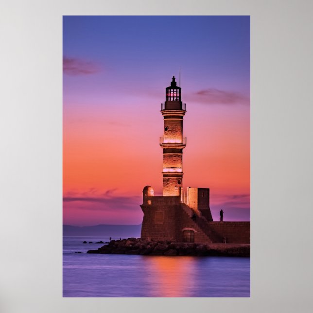 Greece Lighthouse at Night Poster (Front)