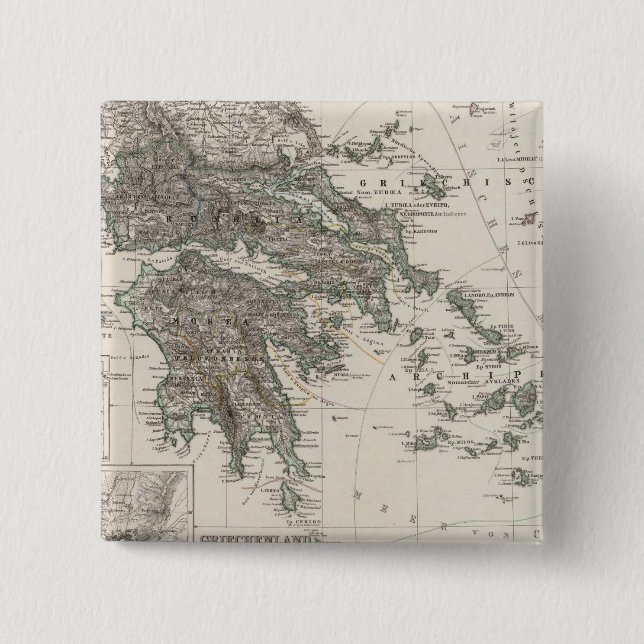 Greece Map by Stieler 2 Inch Square Button (Front)