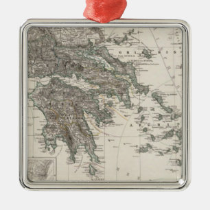 Greece Map by Stieler Metal Ornament