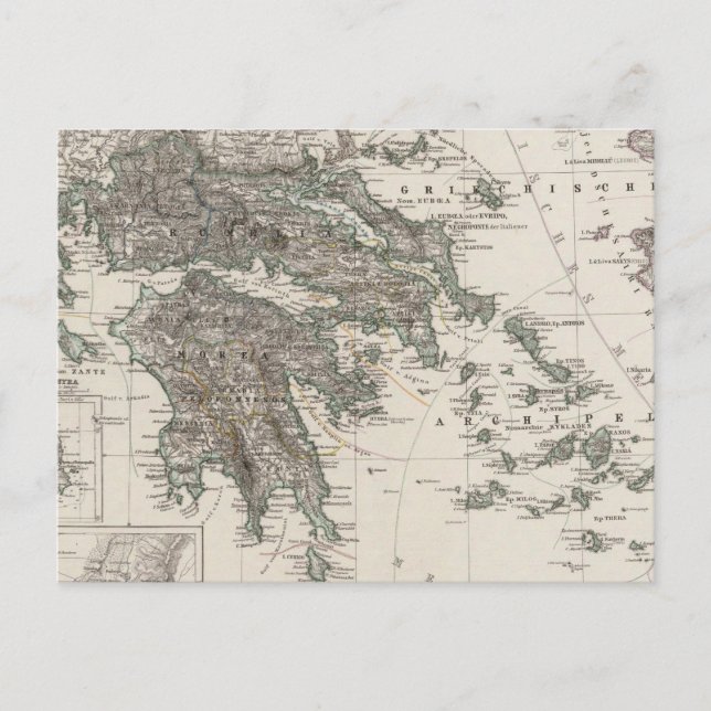 Greece Map by Stieler Postcard (Front)