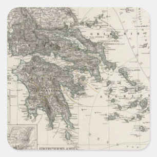 Greece Map by Stieler Square Sticker
