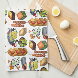 Greece Mediterranean Foods Print Greek Cuisine Kitchen Towel