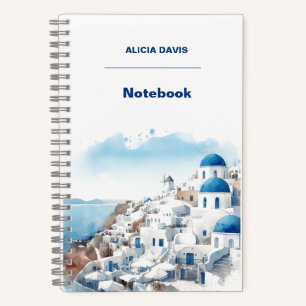 Greece Myconos watercolor your name Notebook