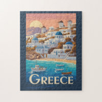 Greece Mykonos Illustration Travel Art Vintage
