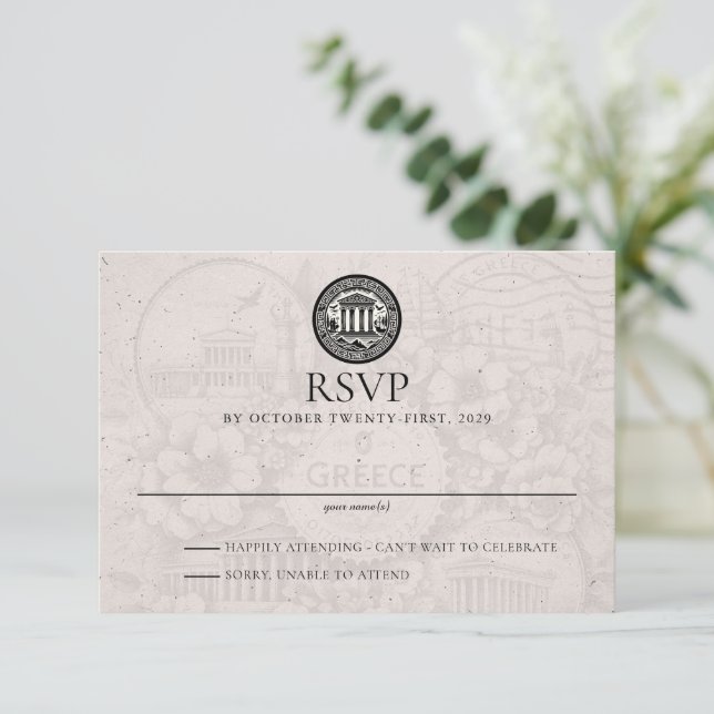 Greece Passport Wedding RSVP Card (Standing Front)
