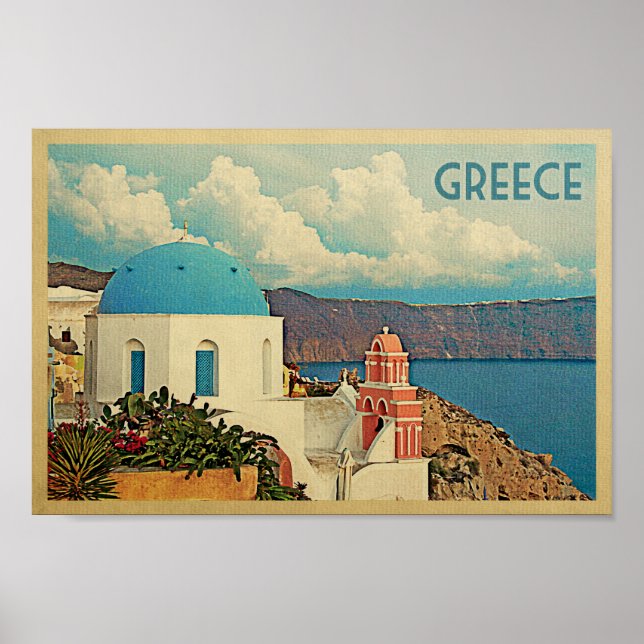 Greece Poster Vintage Travel Santorini Greek (Front)